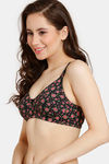 Rosaline Everyday Double Layered Non Wired 3/4Th Coverage T-Shirt Bra - Black Rose Pt — thumbnail 3